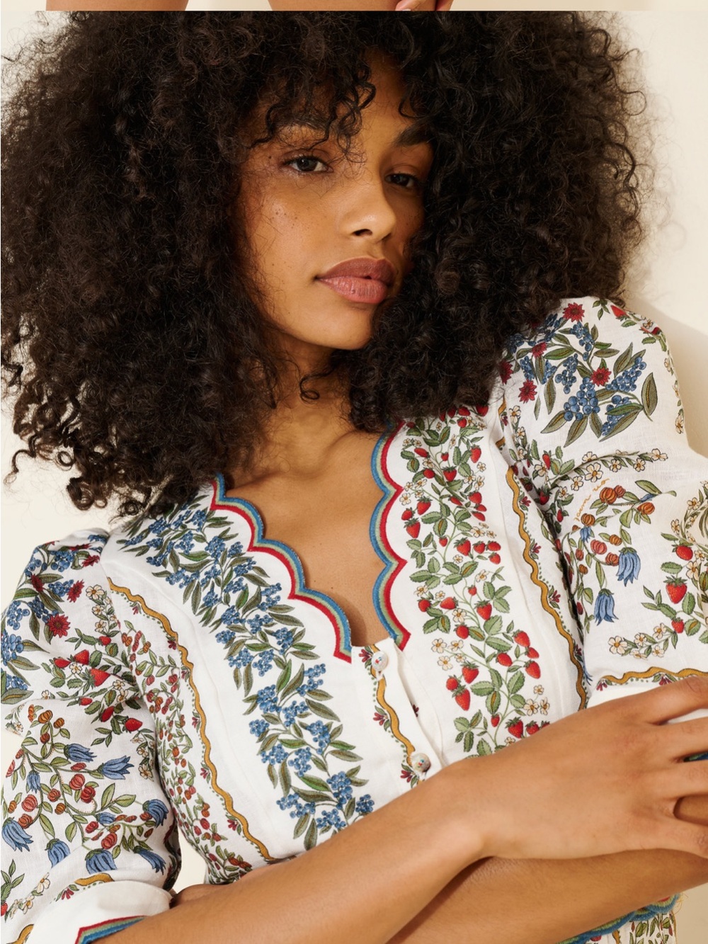 Farm Rio Fruit Beauty Puff Sleeve Belted Romper - Picture 4 of 10